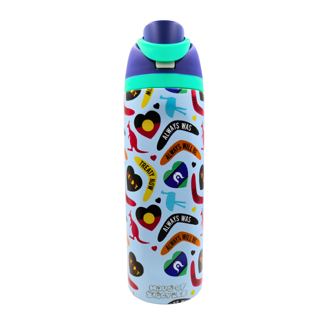 Haus of Ziggy Lee ‘icon bottle’ in icon pink with a pink, aqua, white and navy lid with a laser etched Haus of Ziggy Lee logo in silver on a white background.