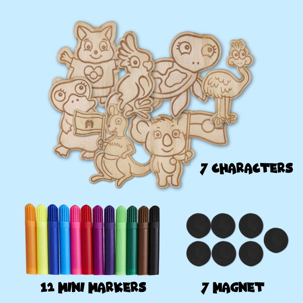 Haus of Ziggy Lee australian animals diy magnet  kit including 7 wooden animals 12 mini markers and 7 magents