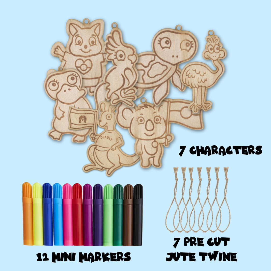 Haus of Ziggy Lee australian animals diy twine kit including 7 wooden animals 12 mini markers and 7 pre cut twine 