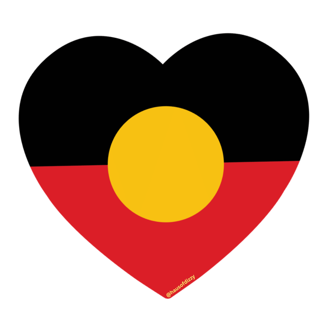 haus of dizzy haus of ziggy lee heart shaped aboriginal flag sticker size large