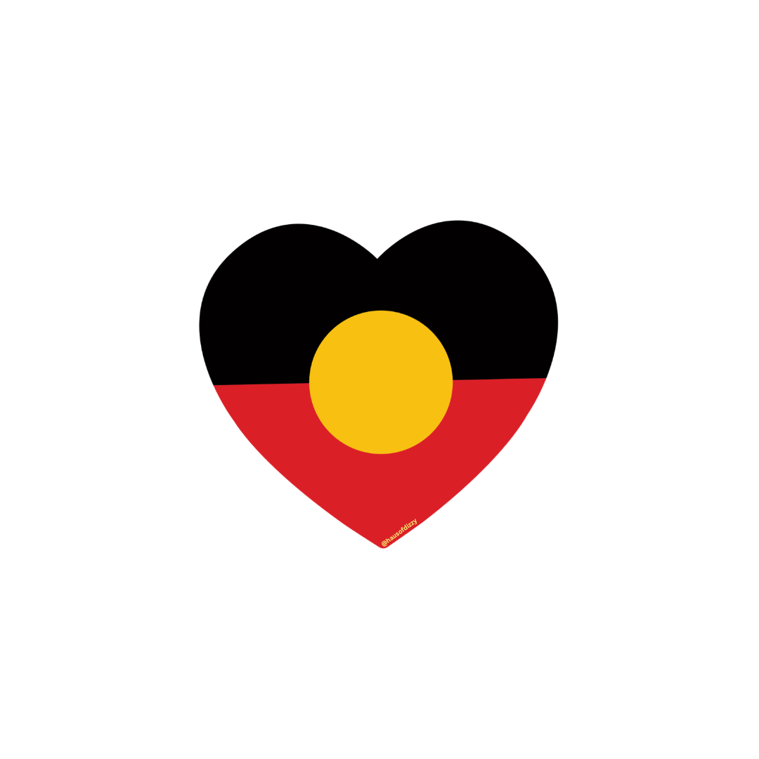 haus of dizzy haus of ziggy lee heart shaped aboriginal flag sticker size small